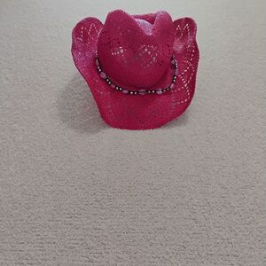 NWT Pink Straw Belted Hat Wire Rim Moldable Barbie Cowgirl Western Girly OS